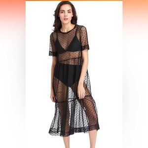 Women’s Mesh Dress Swim Cover Up Black Dots Size XXL